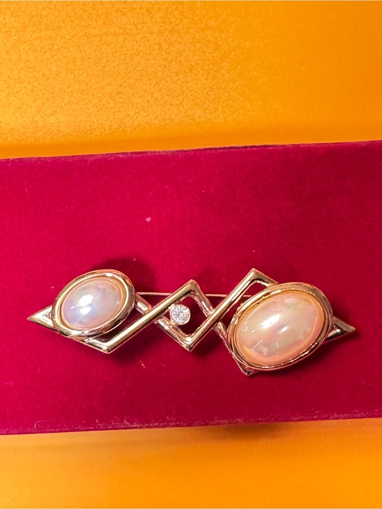 Pierre Cardin Jewelry - Pierre Cardin Gold-Tone Brooch with Opalescent Cabochons and Clear Crystal
